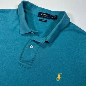 Polo Ralph Lauren Blue Polo Shirt Men's Large Classic Fit Golf Yellow Pony